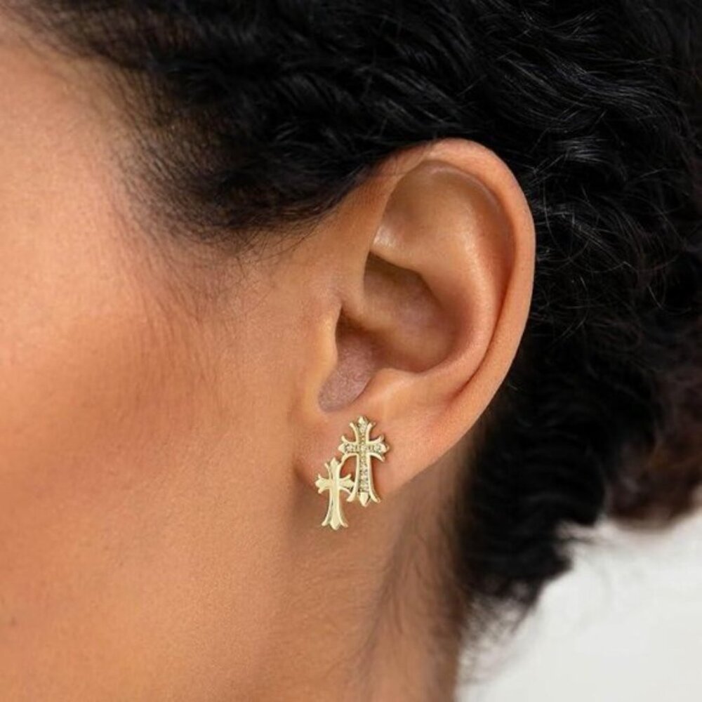 Cross Stud Earrings Double Layer Christian Jewelry Faith Gift Women Men